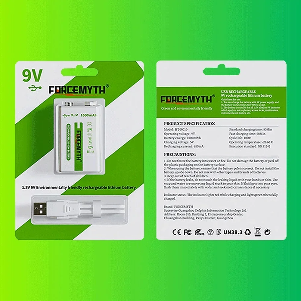 1000mAh 9V Li-ion Rechargeable Battery 6F22 Micro USB 9v Lithium Batteries for Multimeter Microphone Toy Remote Control KTV