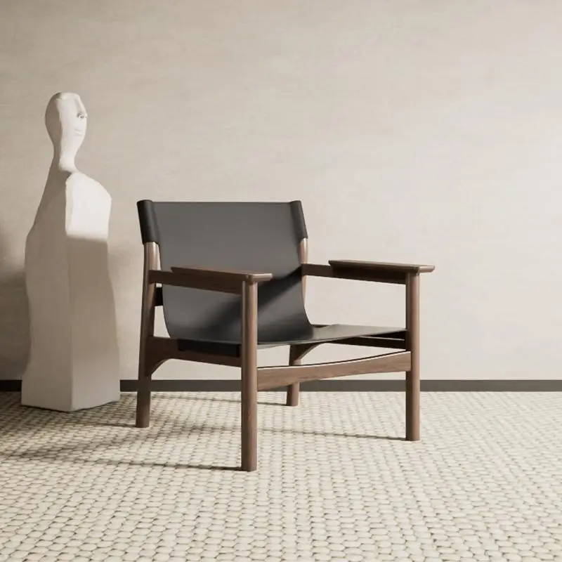 

Medieval saddle leather sofa chair designer home living room bedroom single retro solid wood leisure hunting chair