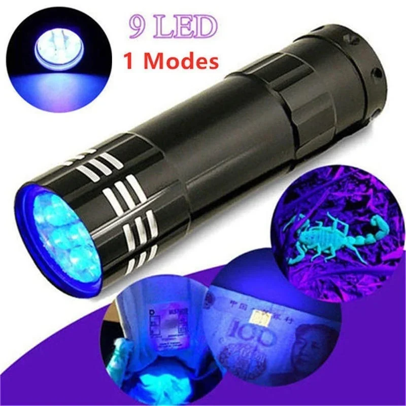 Mini latarka UV czarne światło LED 395nm ultrafioletowy detektor czarnego światła aluminiowa latarka lampa UV Zoomable 3 tryby