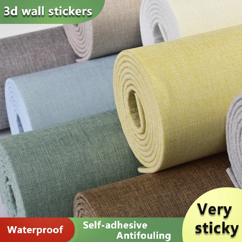 Linen Thermal Insulation Self-Adhesive Foam Wall Covering Waterproof and Mildew-proof Wallpaper TV Background Bedroom Decoration