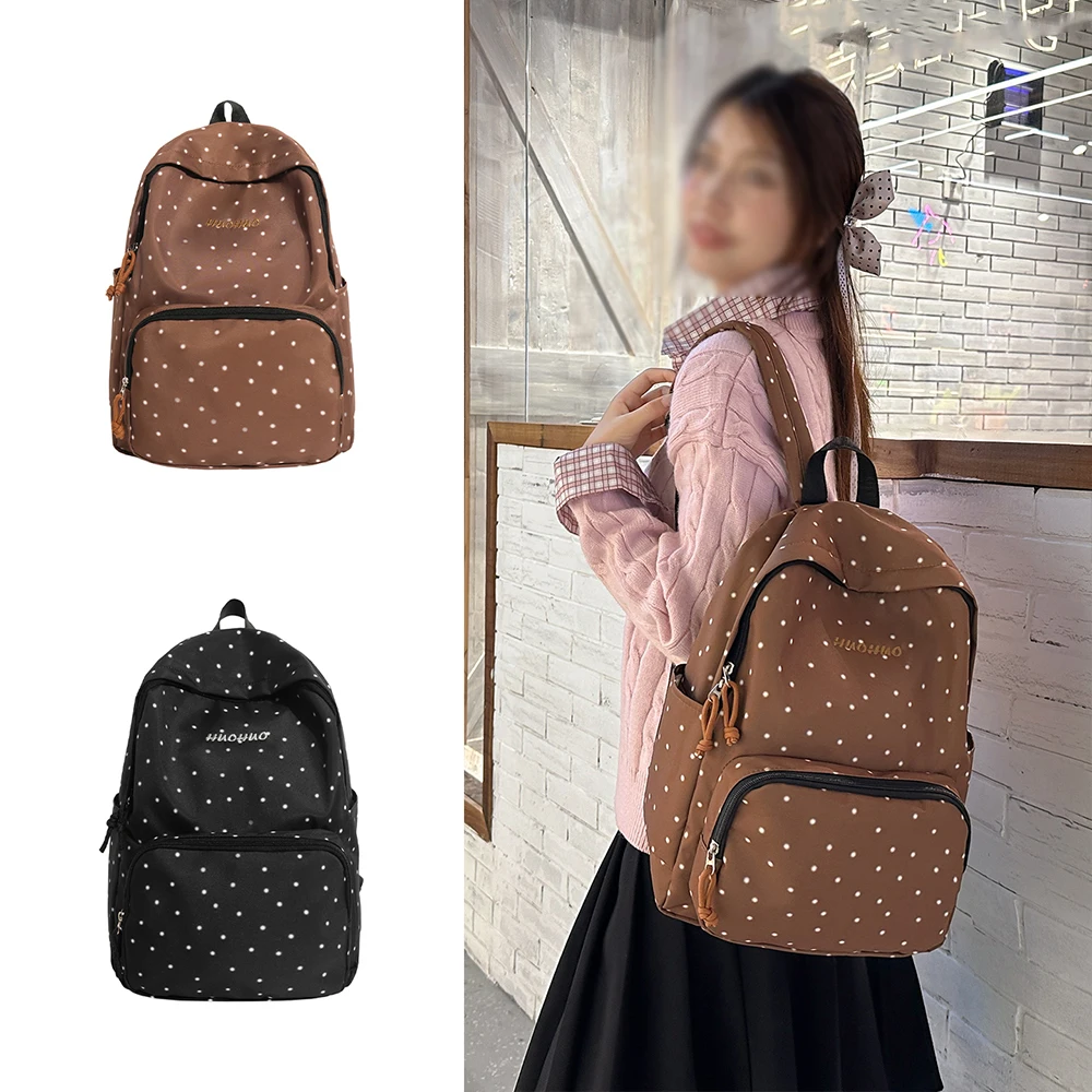 Backpack, Casual Rucksack, Polka Dot Print Large Capacity Multi Pockets Adjustable Strap Daypack for Daily Outing City Shopping
