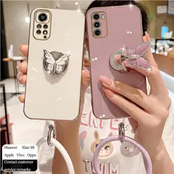 Butterfly Ring Holder Strap Case For Xiaomi Redmi Note 11 8 12 10 9 Pro Max 10 5G 10s 11s 9A 9T 9C 10C Nfc Stand Cover