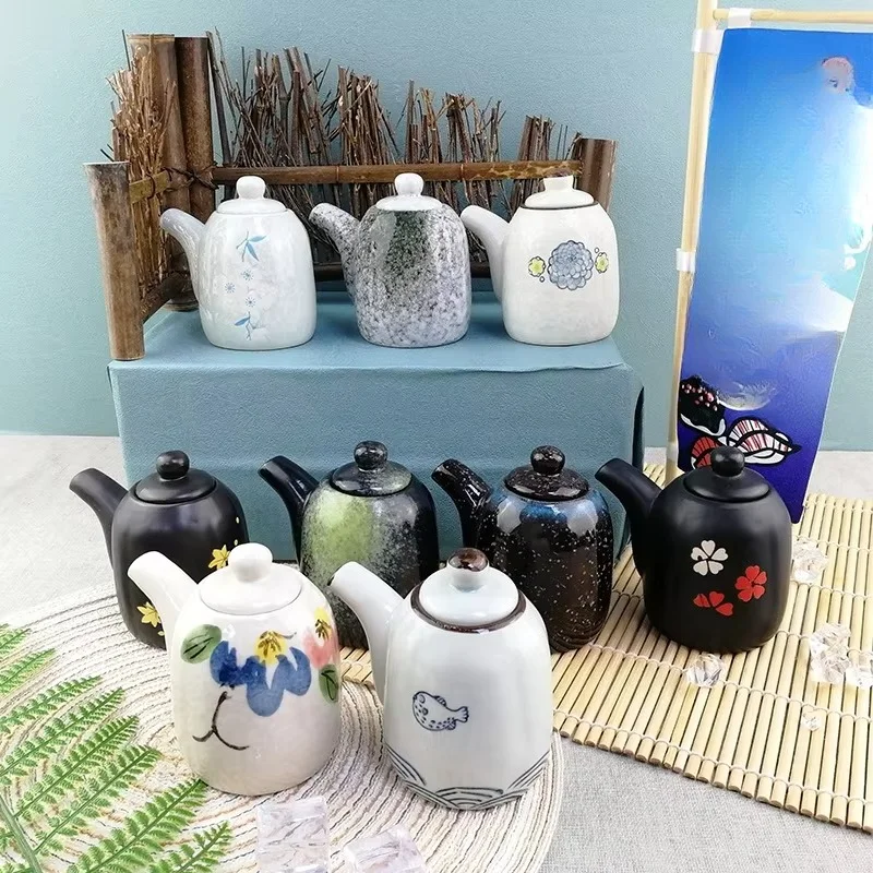 Botella dispensadora de aceite y vinagre cerámica japonesa, contenedor de salsa, tarro oliva, Ponzu, vinagrera soja,