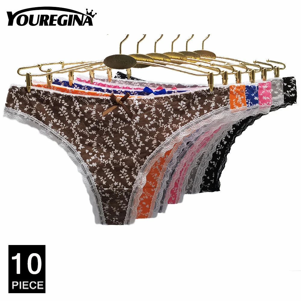 Tangas Sexy Thong for Women Girls Cotton G-Strings Ladies Panties Floral Print Cute Underwear 10 pcs/lot