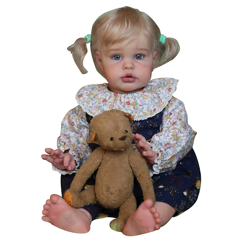 60cm 파란 눈 엘리 다시 태어난 아기 인형 손 뿌리 머리카락이 있는 유아 3D 스킨 아트 인형
