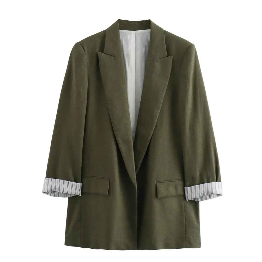 Cappotto da abito con maniche a rotolo in misto lino versatile e casual alla moda da donna del nuovo prodotto estivo 2024