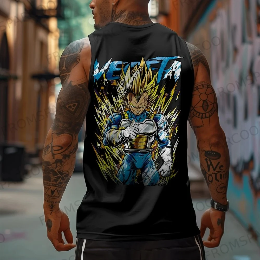 Dragon Ball Anime Goku bedrucktes Tanktop für Herren, Sport und Freizeit, lockeres Sommer-Mode-Tanktop aus Baumwolle