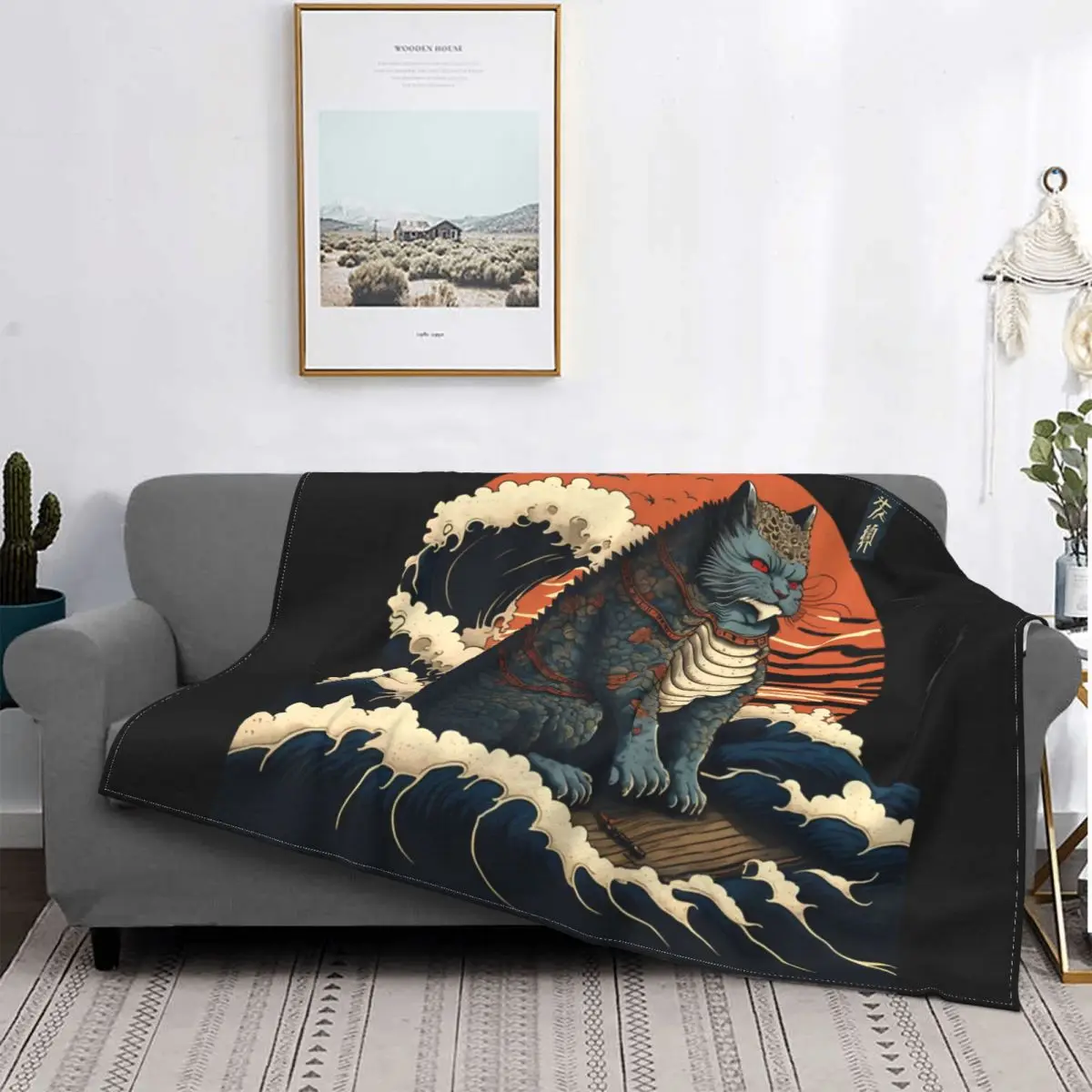 Funny Yokai Blanket Catzilla Cat Fleece Summer Cute Thin Throw Blankets For home Plush Thin Quilt