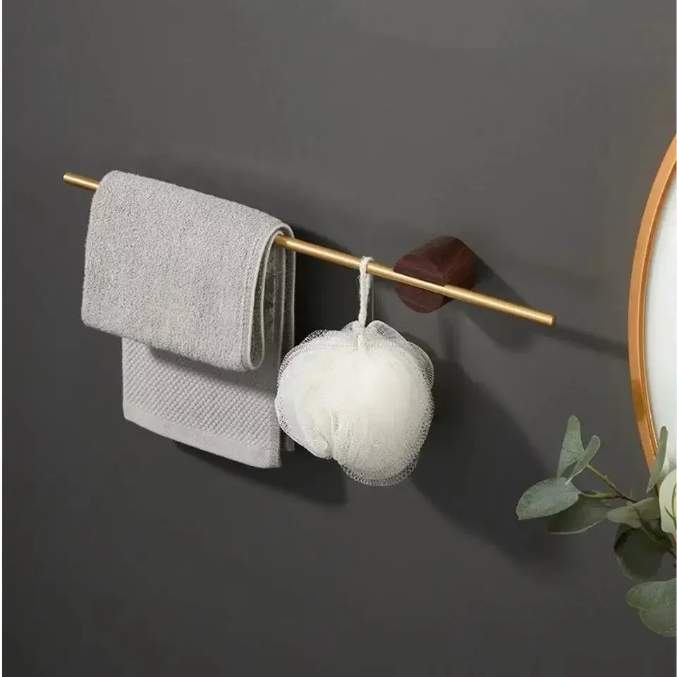 walnut gold&black Towel Hanger Bath Towel Holder Wood Wall Hanging Towel Bar Bathroom Shelf Kitchen wipes RacK Home Accessory