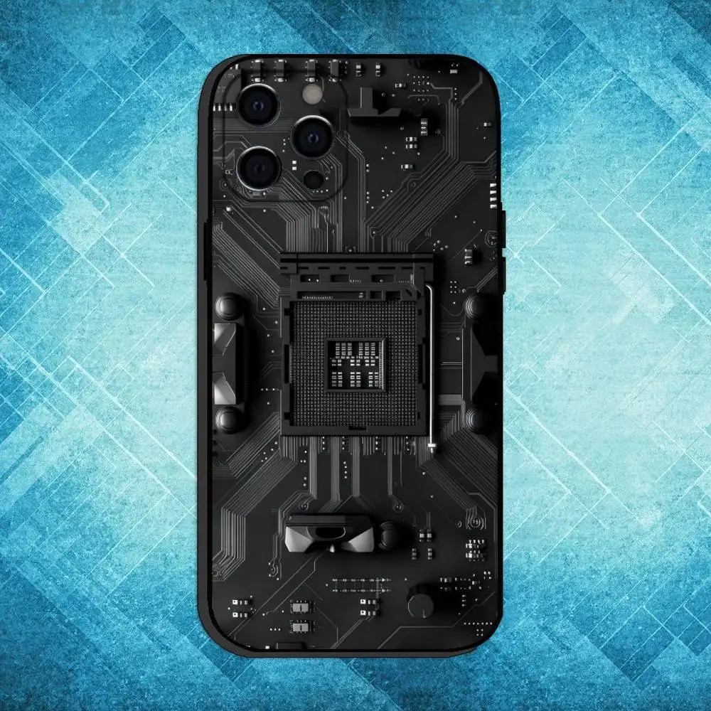 حافظة هاتف بتقنية لوحة الدائرة الكهربائية ai لهاتف iPhone17,16,15,14,13,12,11 Plus، Pro Max غطاء أسود ناعم #5