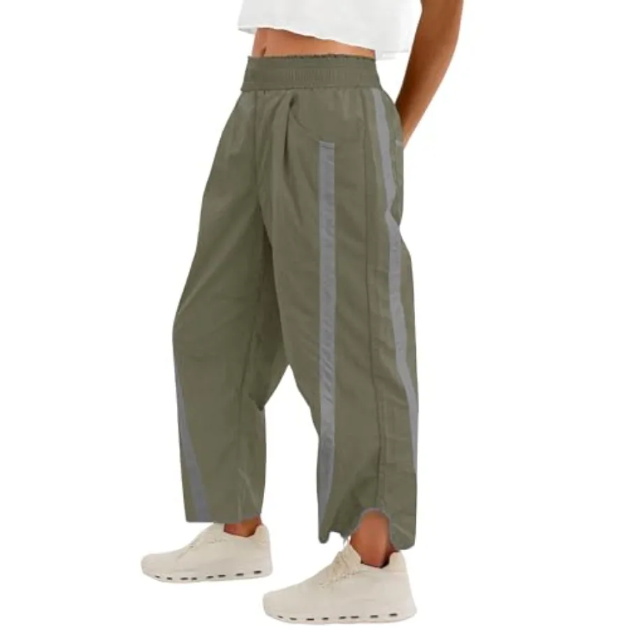 

AKEWEI Womens Baggy Wide Leg Pants Summer Casual Elastic Waisted Contrast Color Workout Y2k Track Pants with Pockets