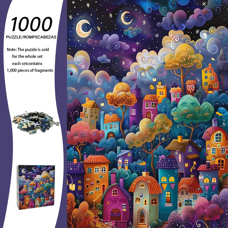 

1000pcs Puzzle cabin starry night scene romantic ThemedIdeal for New Year S Gift Christmas Gift Christmas, Halloween, birthday