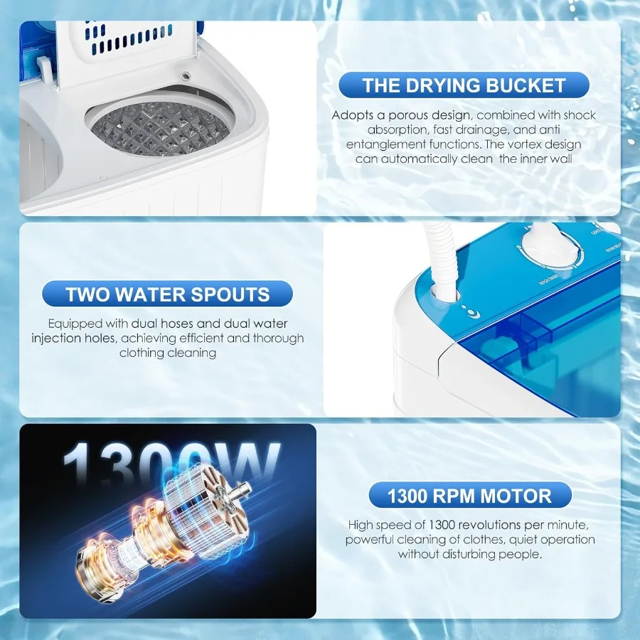 Compact Portable Washing Machine 17.6lbs with Spin Dryer Function for Camping Apartments Dorms College Rooms RV Living and Deli