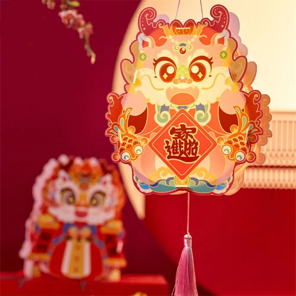 

Cartoon Handheld Dragon Lantern Chinese Style Handmade Handheld Glowing Lanterns Paper LED Light DIY Material Package
