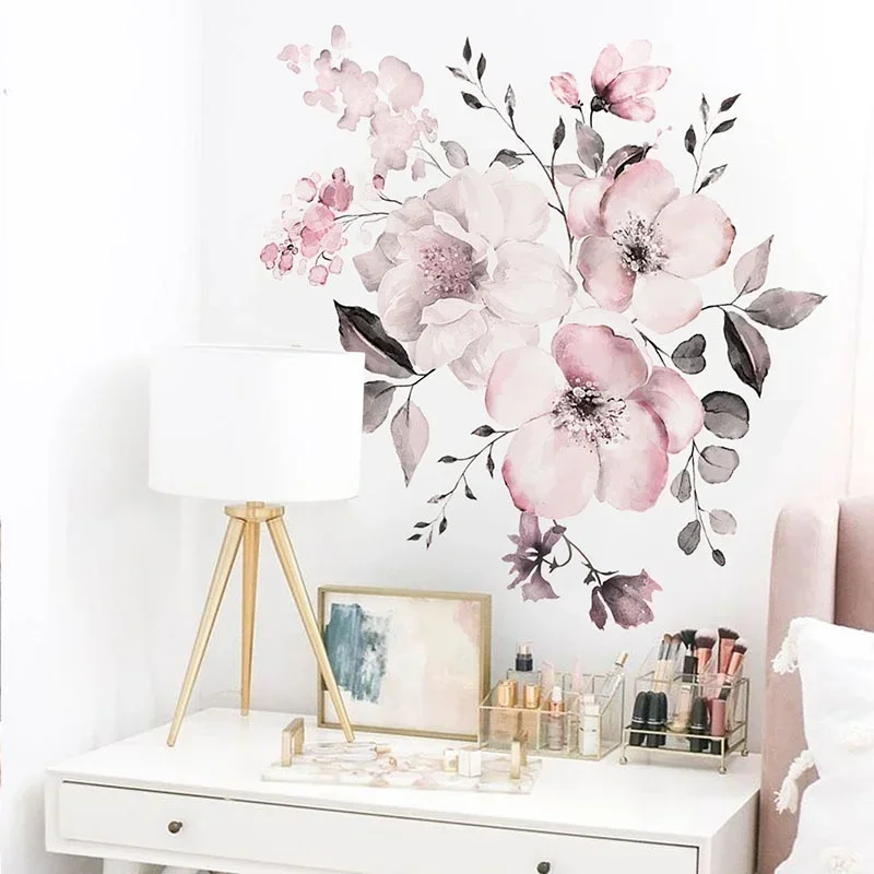 Wall Sticker 30*90cm Watercolor Pink Flower Cluster  Home Background Decoration Can Be Removed Living Room Decoration
