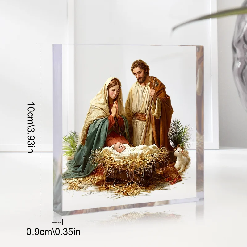Nativity Scene Acrylic Ornament | Jesus Birth Religious Decor, Simple Design for Church & Home