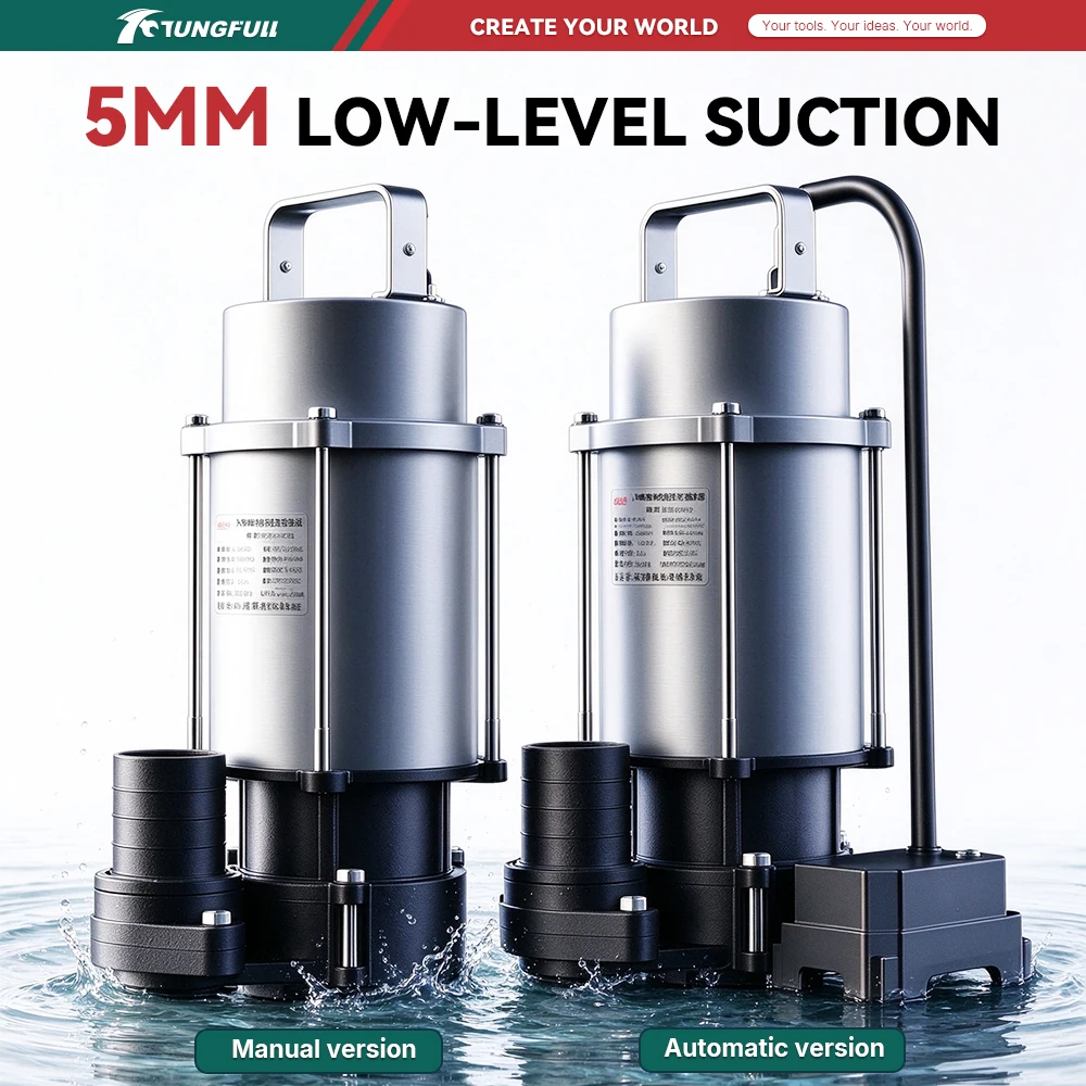 Tungfull Bottom Suction Submersible Pump Low Level Drainage Pump 370W-1100W Power 6m Cable for Factory Workshop Drainage