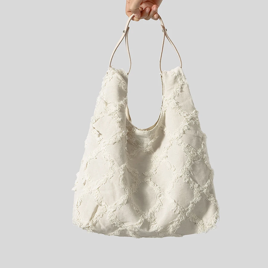 

Casual Fringe Canvas Tote Bag Designer Women Shoulder Bags Large Capacity Handbags Simple Big Shopper Purses 2024 Summer Beach