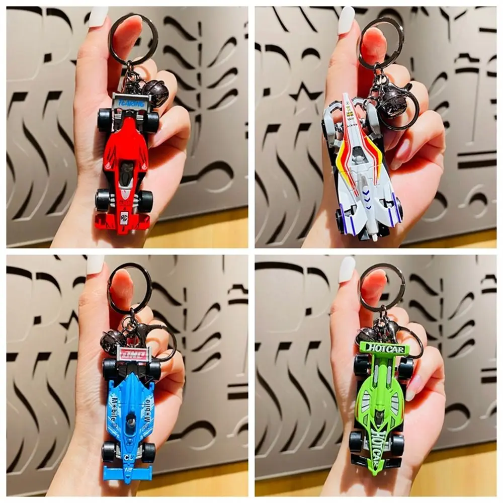 Cartoon Alloy F1 Racing Car Model Keychain Boys and Girls Schoolbag Pendant Key Chain Ring Couple Keyring Small Gift for Kids