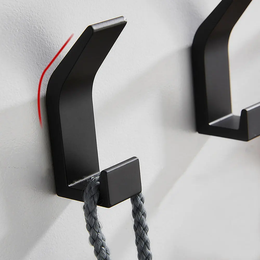 No Drilling Double Hook Black White Towel Hook For Bathroom Clothes Coat Hook Bedroom Robe Hook Livingroom Kitchen Accessories