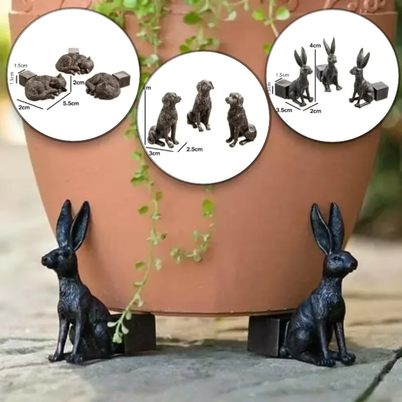 3 pçs animal vaso de flores suporte quadro cão gato coelho em forma de planta pote pé apoio jardinagem ao ar livre resina animal decoração ornamento