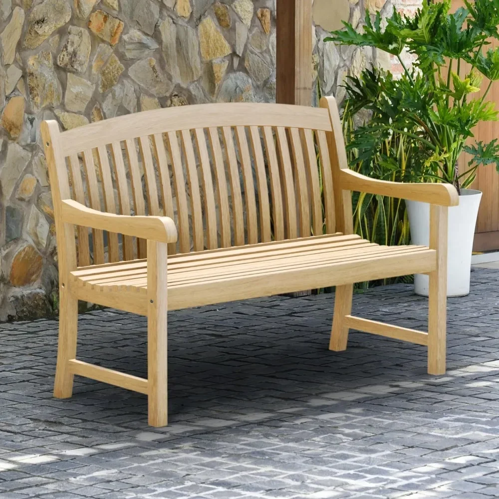 Patio Bench Made of Real Ideal for Outdoors and Indoors, 48L x 18W x 35H, Light Brown, Natural Teak Wood Bench