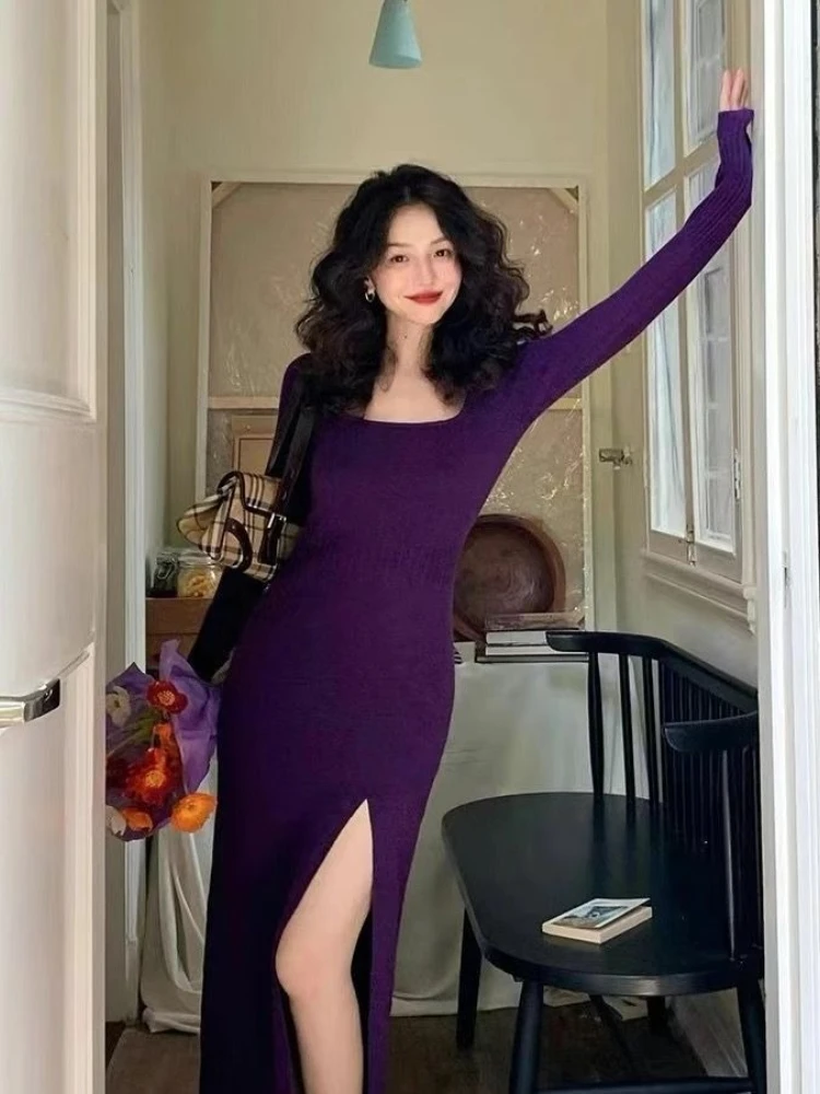 Knee Length Party Prom Bodycon Woman Knitted Dress Elegant Korean Fashion Harajuku Loose Retro Kpop Crochet Dresses for Women