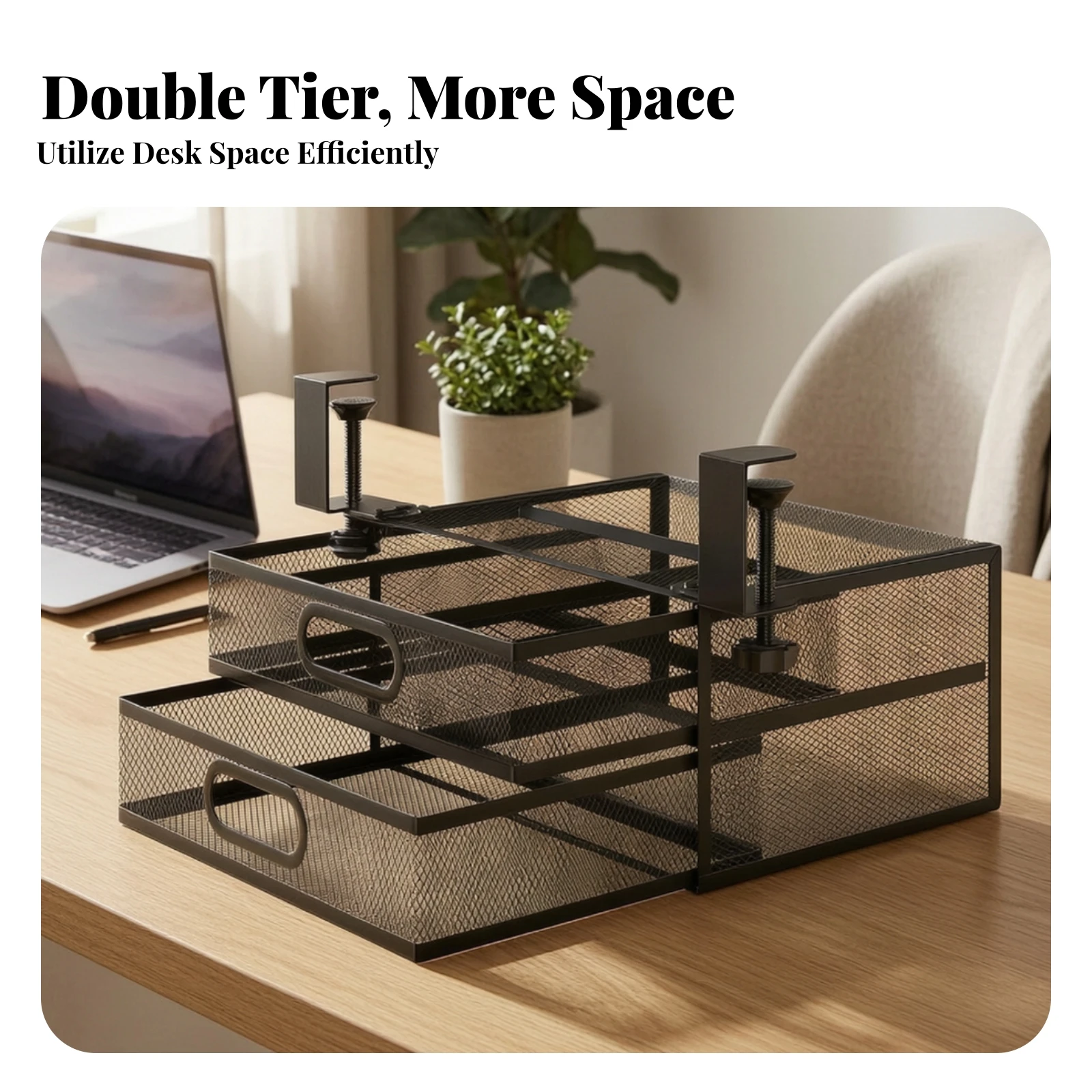 Under-Desk Drawer with Clamp No-Drill Under-Desk Storage Organizer Storage Drawer Space-Saving Mesh for Telecommuters Workers