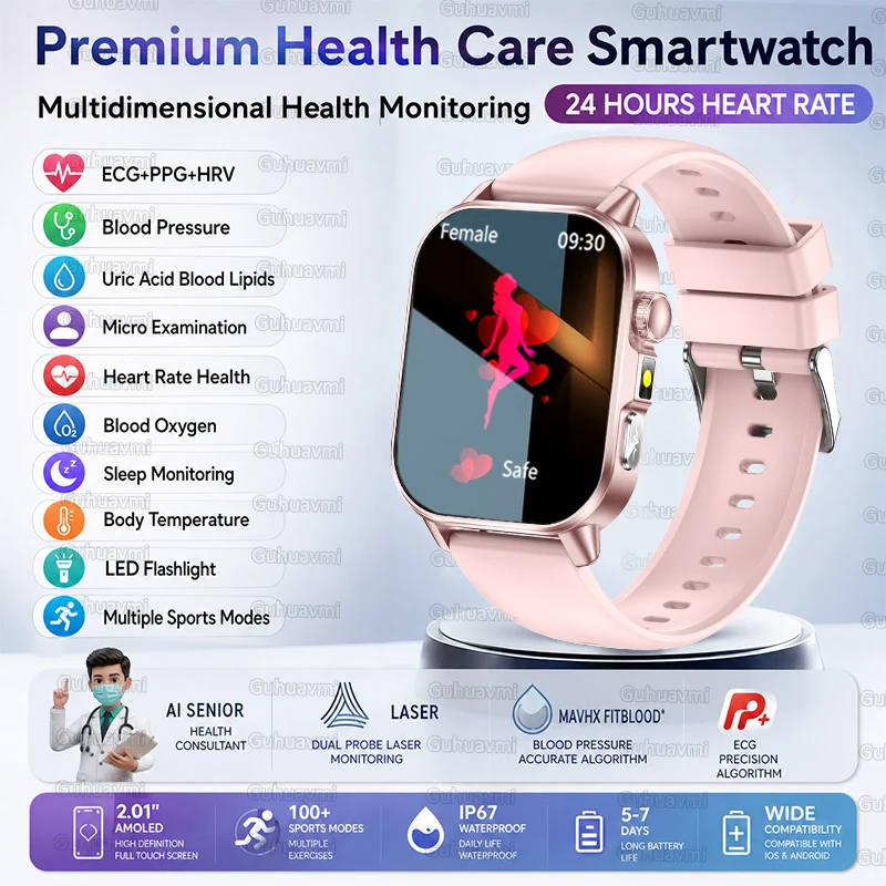 2026 Neue EKG+PPG Smartwatch für Gesundheitsdiagnose, Überwachung, Körperanalyse, Blutdruck, Lipide, Harnsäure – Gesundheits-Smartwatches für Herren