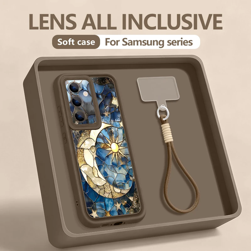 Wrist Lanyard Phone Case For Samsung Galaxy S26 S24 S25 Ultra S23 S25 FE A57 A17 A56 A16 A55 A54 A15 A25 Retro Moon Star Cover