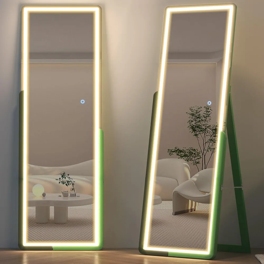 

Full Length Mirrors with LED Lights, 63"x20" Full Body Lighted Mirror, Standing Floor Mirror with Dimming 3 Colors Lighting