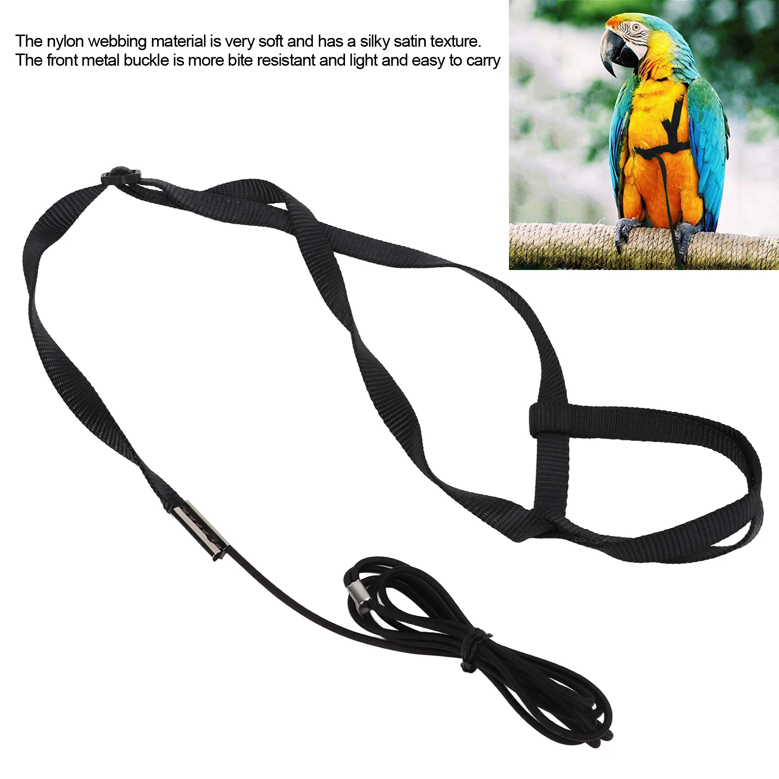 Bird Harness Ultra Light Leash Adjustable Parrot Flying Rope For Outdoor Playing Parties Black S