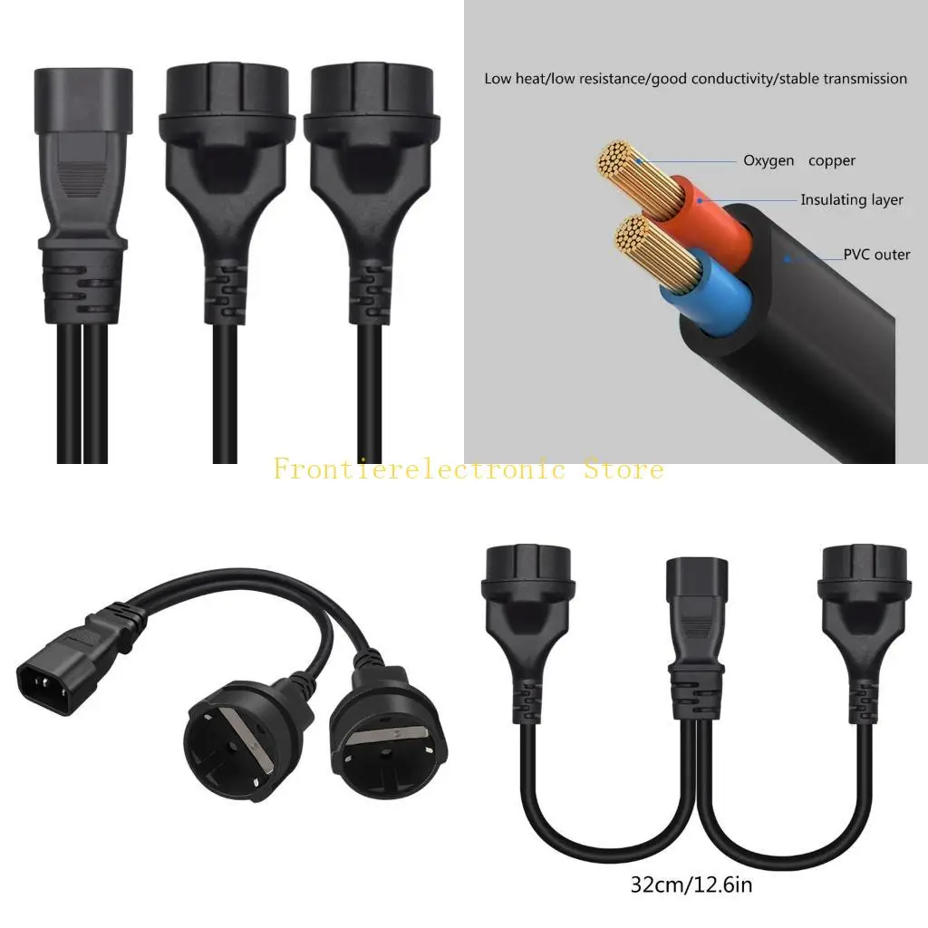G8DB 10A C14 to 2xEU4.0MM Adapter Cable, 1 to 2 Power Extension For Electronics, 0.32m Length