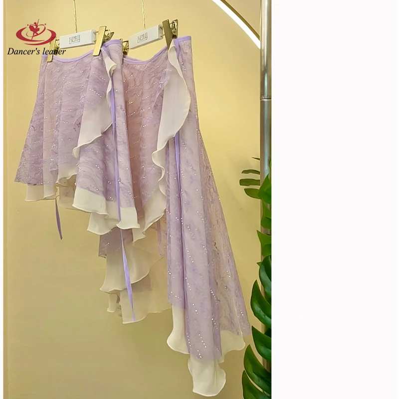 تنورة باليه نسائية مع دانتيل ماسي شيفون دانتيل تنورة رقص للكبار بذلة فتاة ممارسة الباليه صورة تنورة صغيرة #1