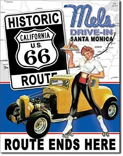 Mels Diner Drive in Route 66 Vintage Look Hot Rod Retro Wall Decor Metal Tin Sign 8x12 Inches