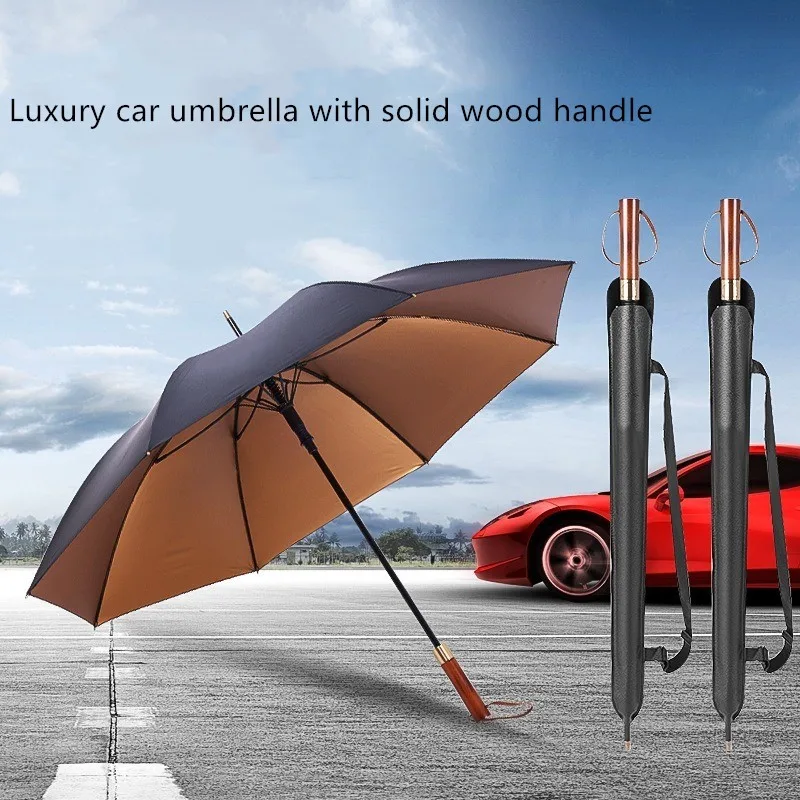 For Rolls-royce Mercedes-benz Black Vinyl Business Luxury Car Umbrella Same Style Solid Wood Long Handle Umbrella