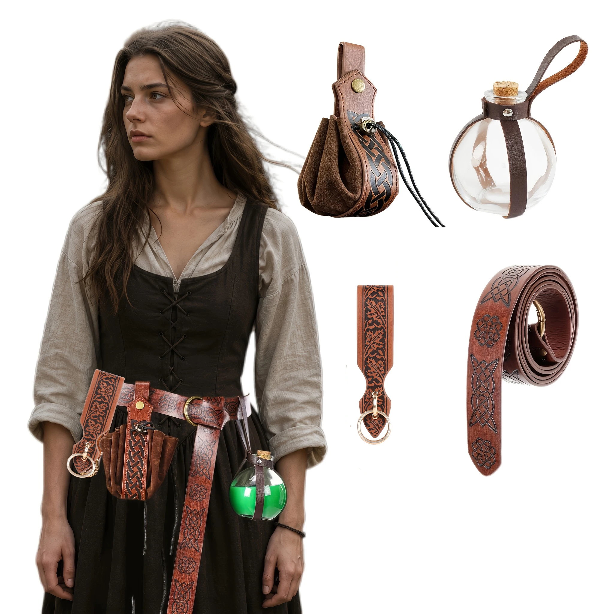 4pcs Belt Accessory Set,for Vintage-style Looks for Cosplay, Stage Performances, Halloween, and Renaissance Fairs