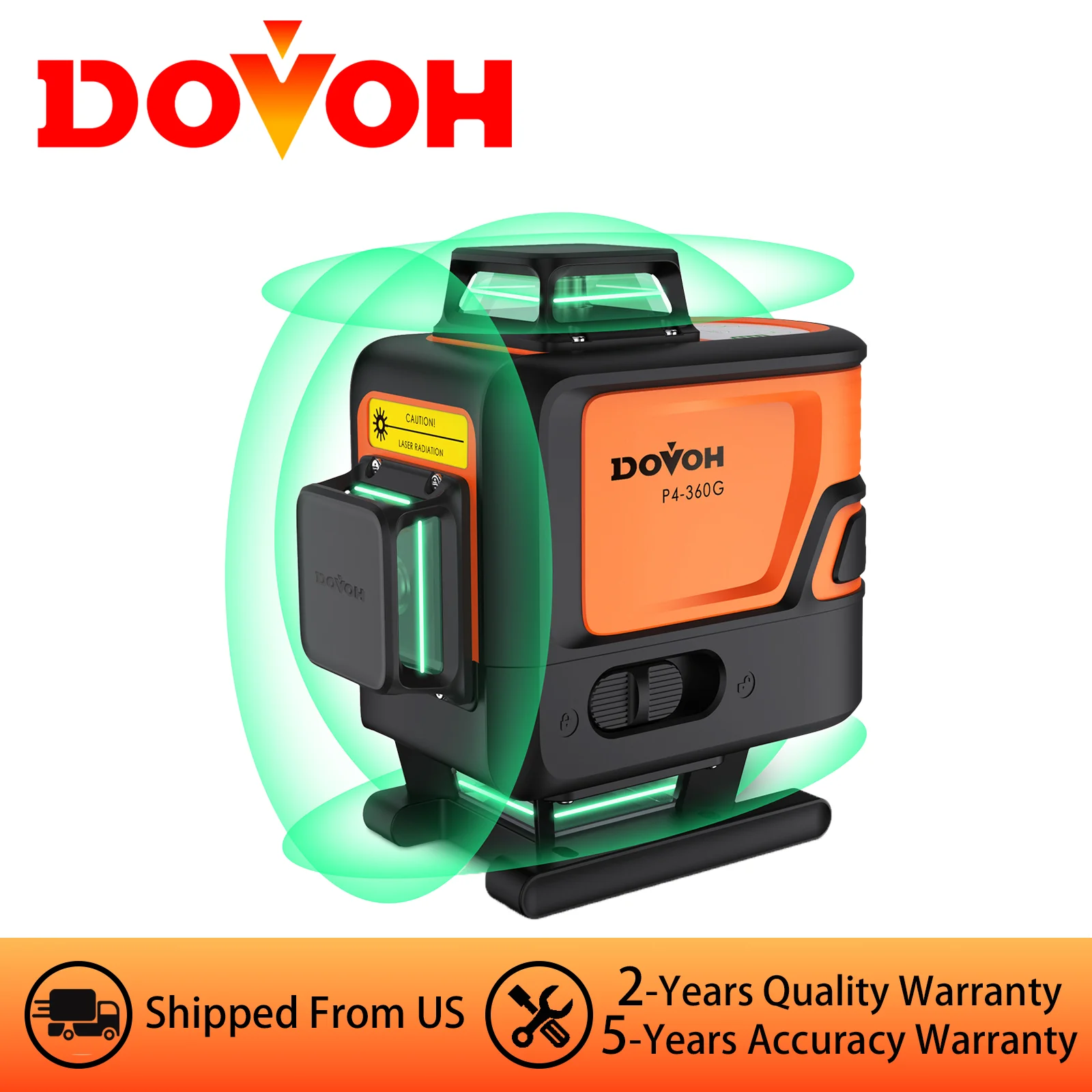 DOVOH 4D Laser Level 360 Self Leveling : High Accuracy Green Beam Rechargeable for Construction Tiling Ceiling Framing, P4-360G