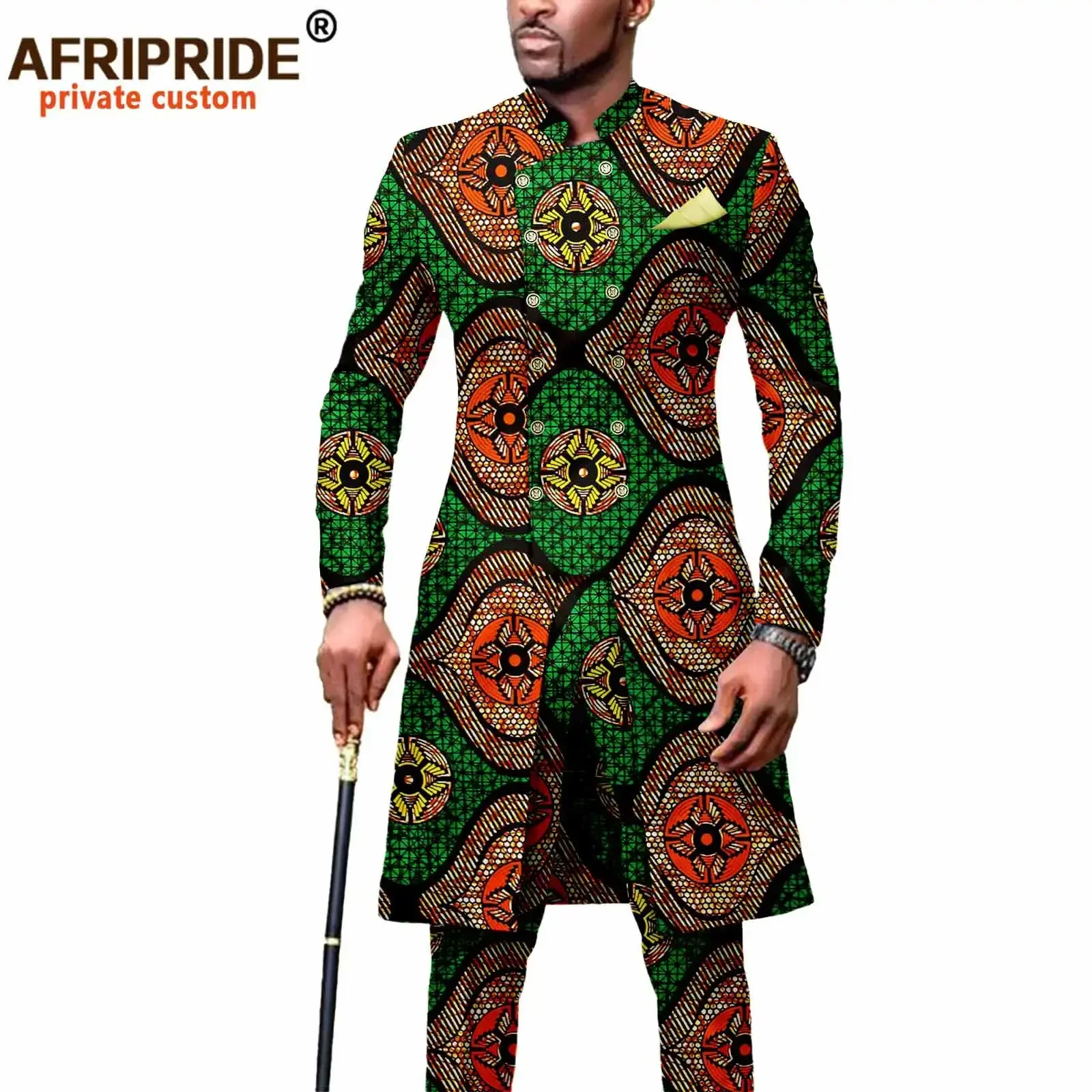 Men`s Suit African Clothing Dashiki Printed Jacket and Ankara Pants 2 Piece Set Dress Suit Ankara Outwear for Wedding A2016054