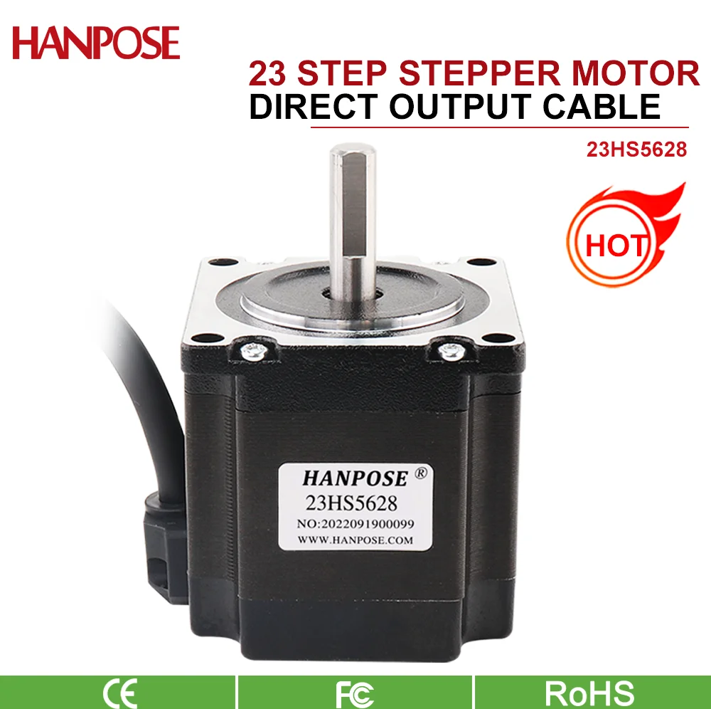 

HANPOSE прямой выход 1 м NEMA 23 шаговый двигатель 23HS5628 56 мм 2,8 А 126 Н. см для фрезерного станка с ЧПУ, гравировального фрезерного станка