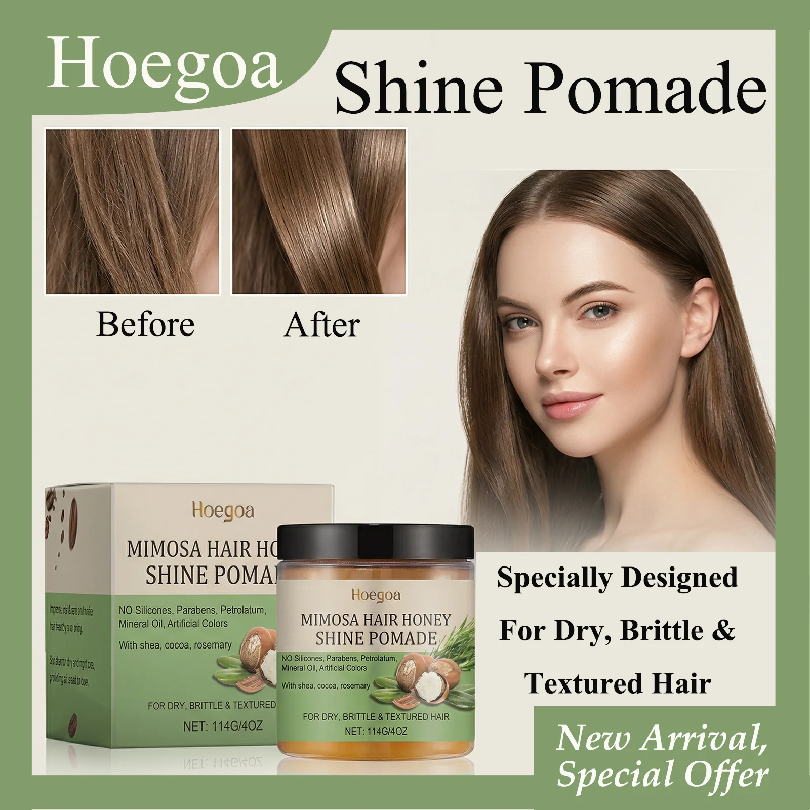 HOEGOA 114G Shine Pomade Specially Designed For Dry Brittle & Textured Hair Quickly Softens Hair Nourishing Hair Mask