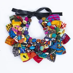 2023 Ankara Button Bib Button Earrings Statement Neckpiece Tribal Necklace Handmade Flower Shape African Jewelry WYA063