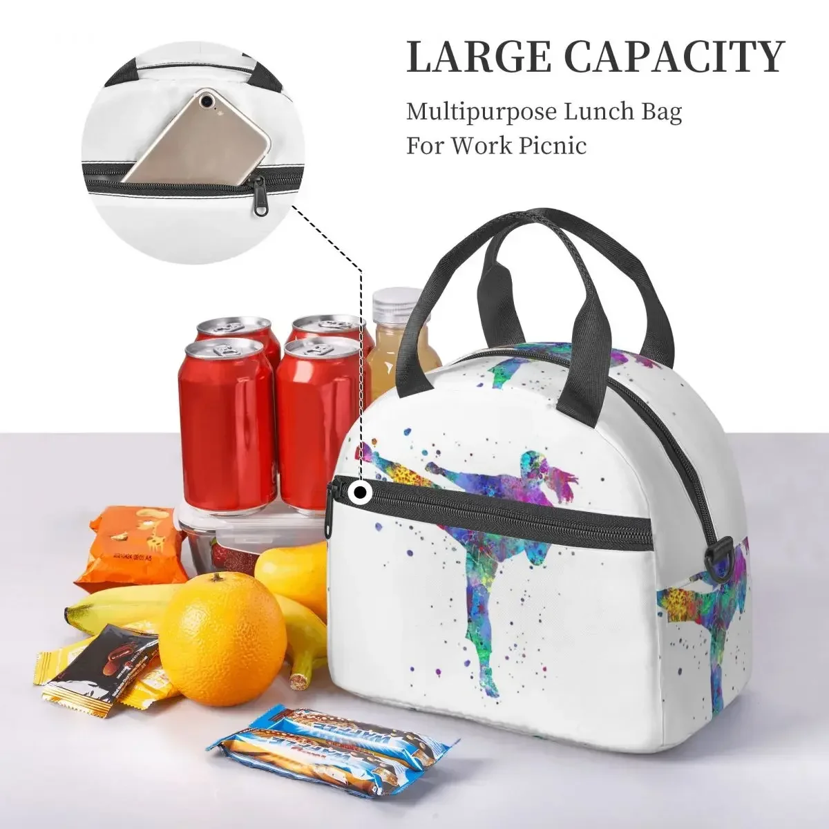Karate Fighter Girl Insulated Lunch Bag for Women Picnic Storage Food Boxes Portable Cooler Thermal Lunch Box Tote