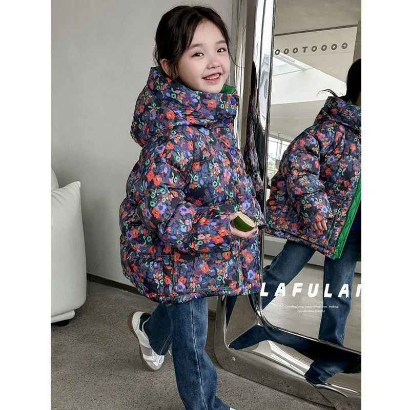 

Girls' Floral Cotton Coat, Thickened New Western-style Jacket, Thickened Winter Coat, Children's Korean Version for Warmth