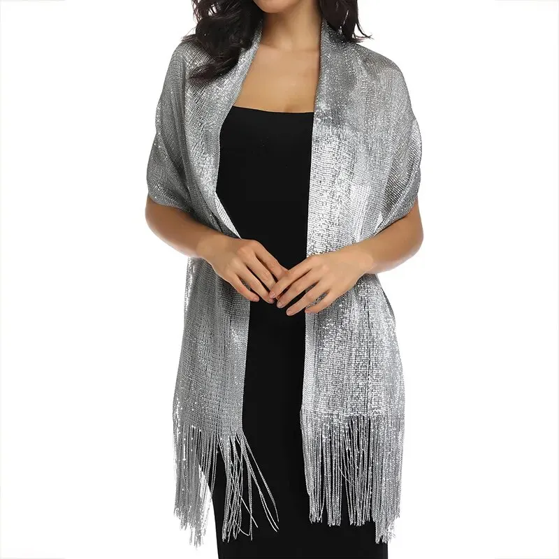 Gold Thread Tassel Scarf Shawl For Women Luxury Glitter Silver Scarves Ladies\' Fashionable Simple Party Shawls 160*50cm