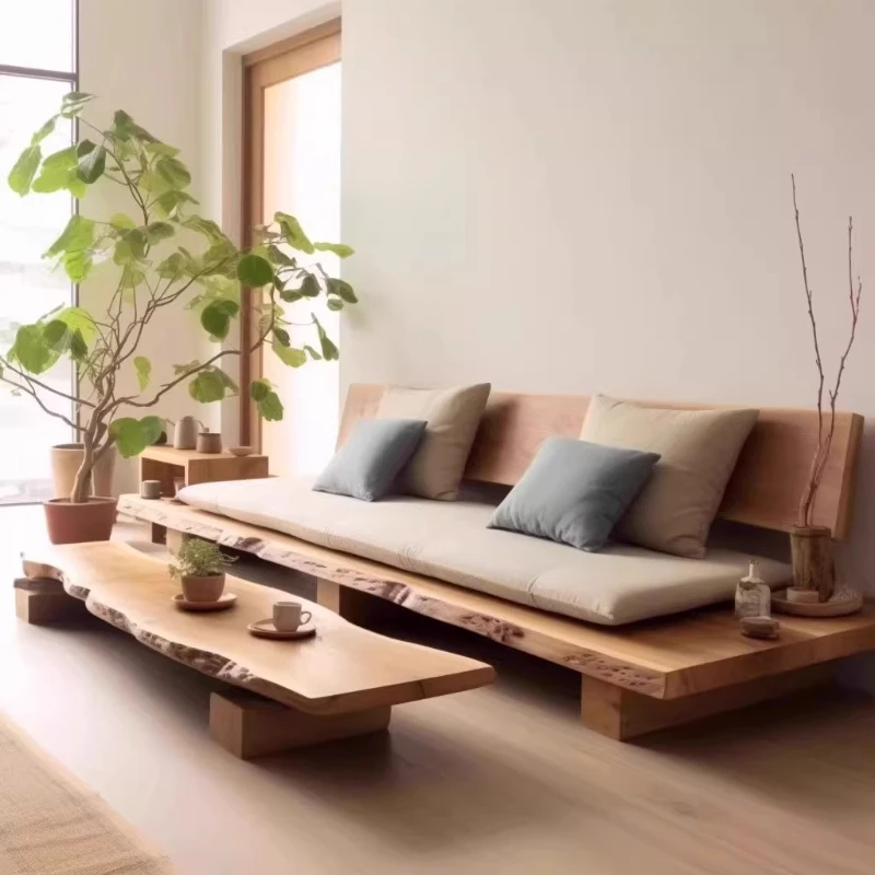 

Solid wood sofa coffee table combination B&B hotel living room reception sofa inline row