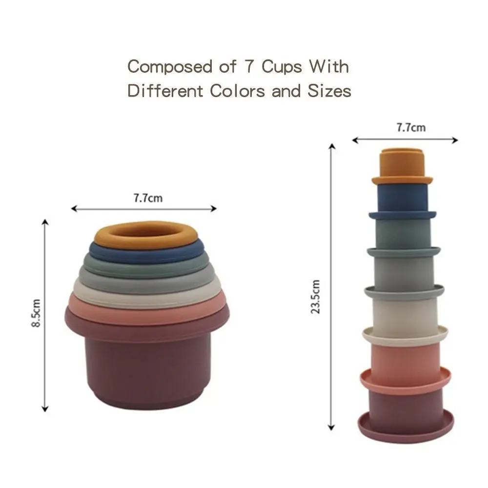 Tazas apilables de silicona para niños y niñas, juguetes interactivos de arcoíris, reloj de arena para bebés, bloques de construcción Montessori, regalos