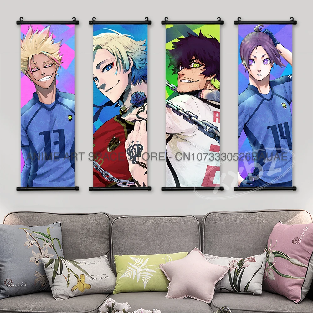 Blue Lock Hanging Painting Anime Poster Reo Mikage Wall Art Canvas Scroll Picture Isagi Yoichi Characters Home Decor Living Room