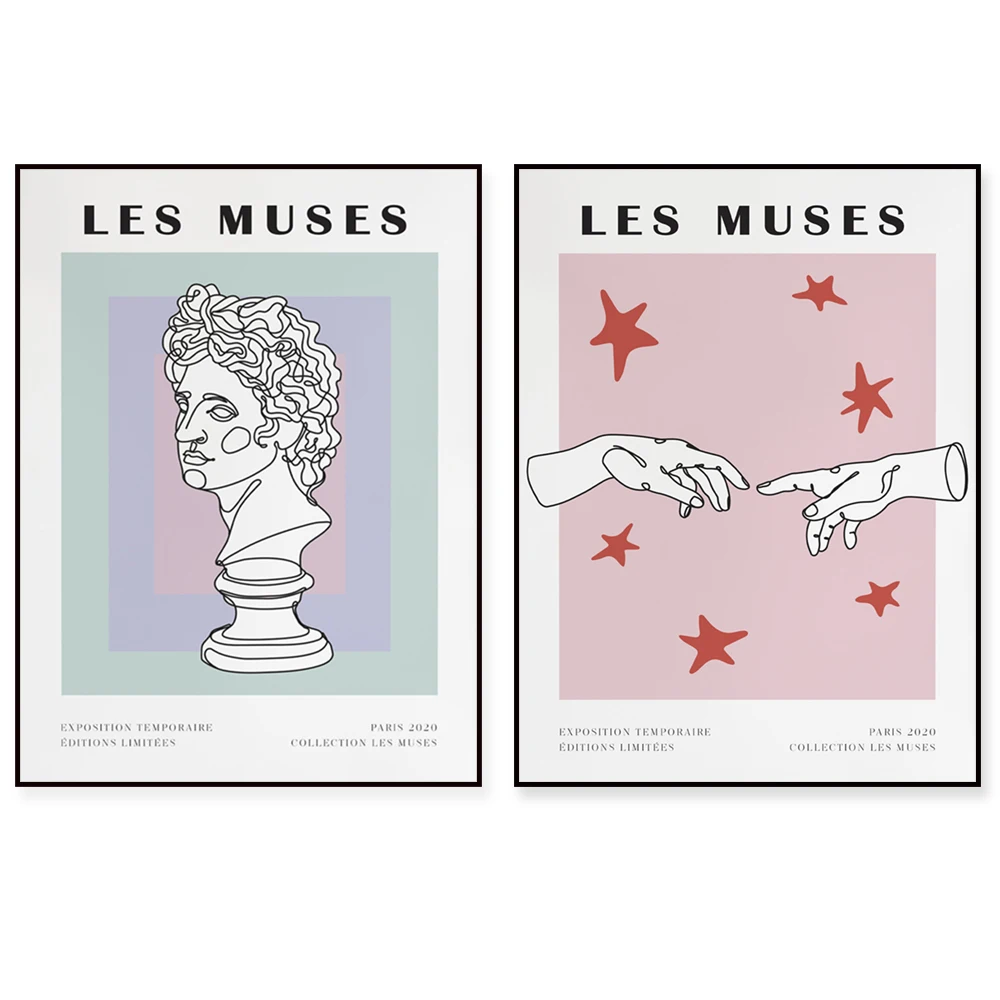 Greek god art print, David head, Roman Greece, line art, pink artwork, abstract Greek museum poster