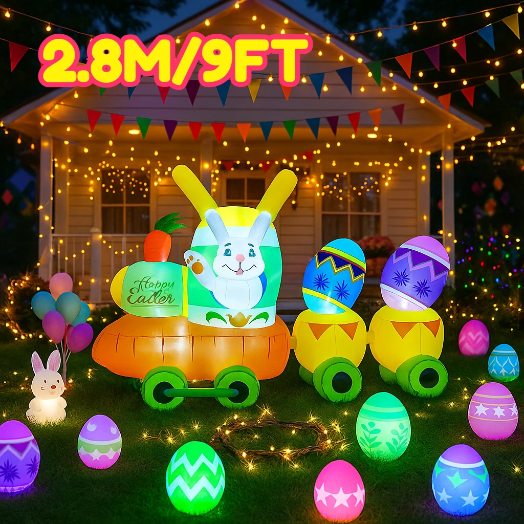 

9FT Easter Inflatable Bunny Carrot Egg LED Light Up Festive Outdoor Yard Garden Party Decoration Easter Celebration Supplies